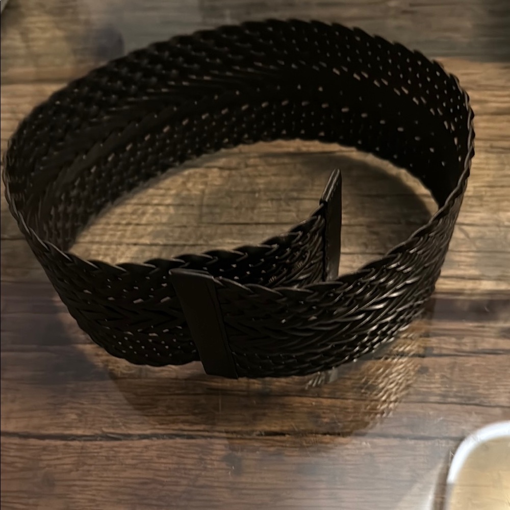 Black Woven Belt with Textured Buckle